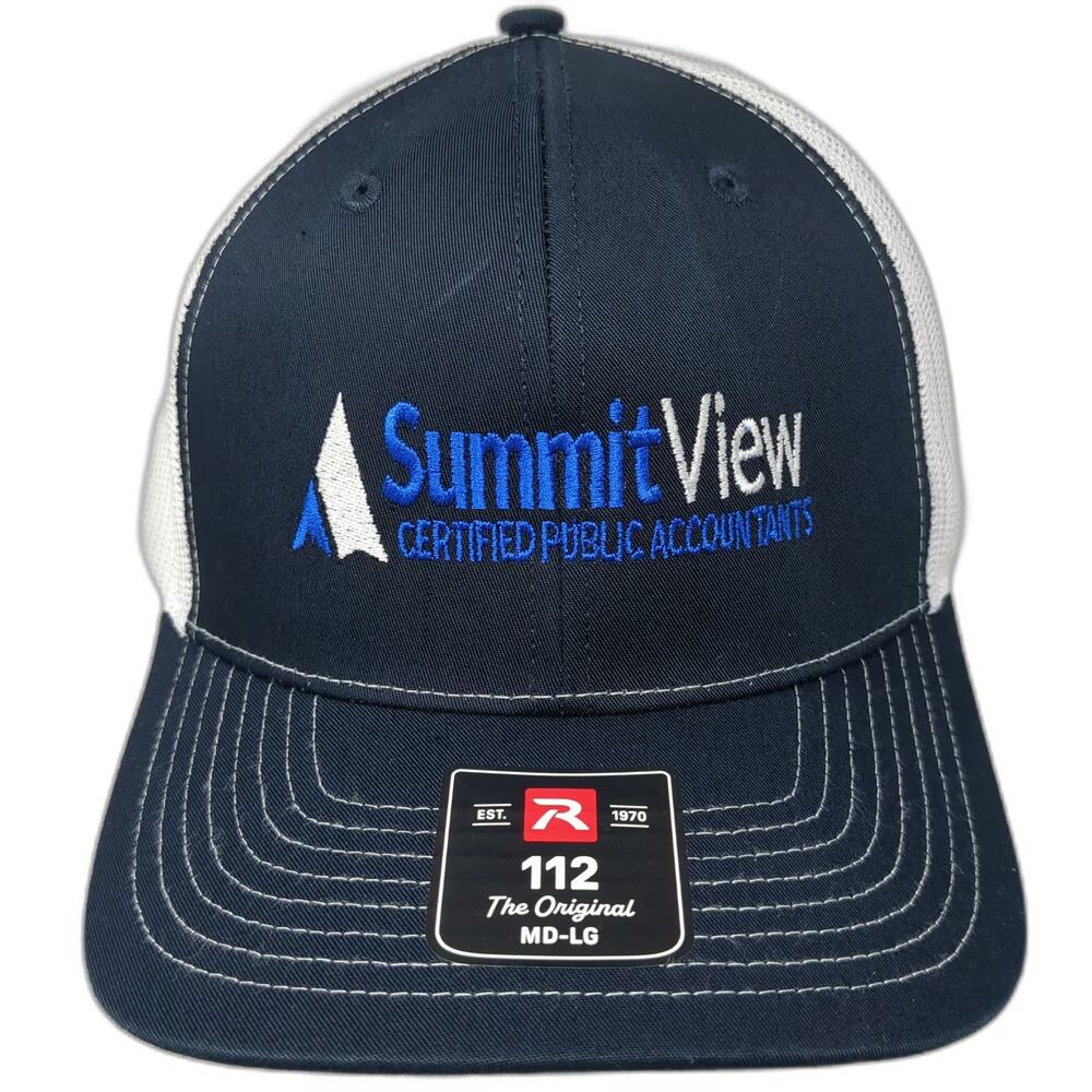 Richardson Trucker Hat Blue White L Summit View CPA Mesh Snapback Logo